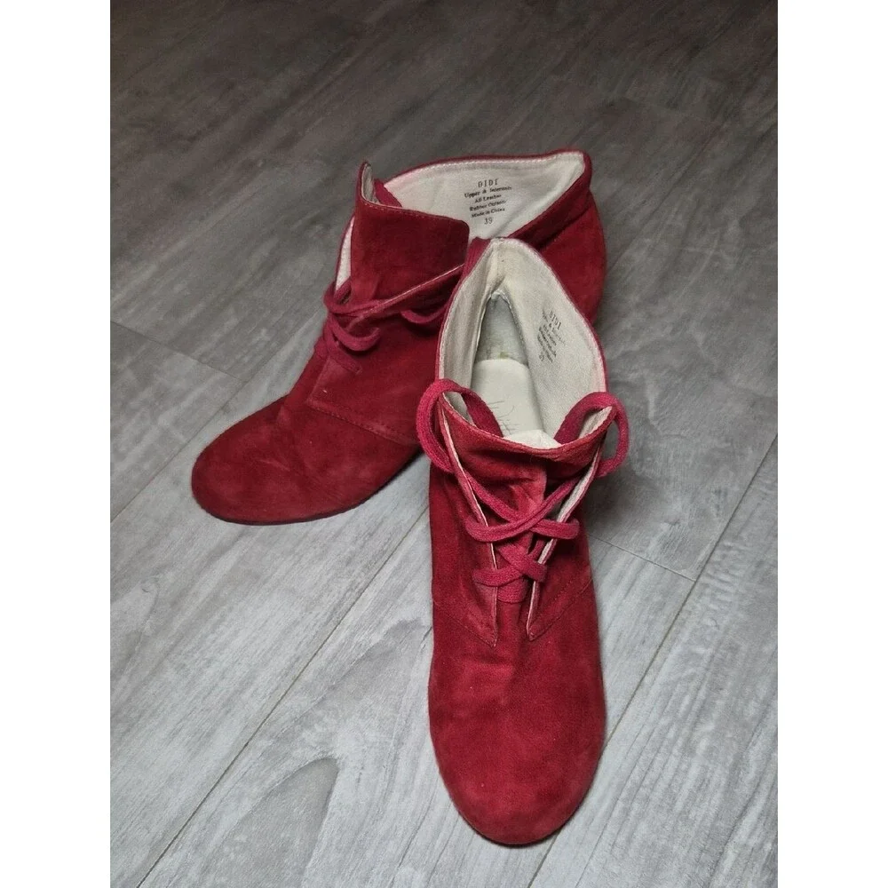 Didi Leather Red Suede Booties 39 Lace-Up Women's Ankle Boots